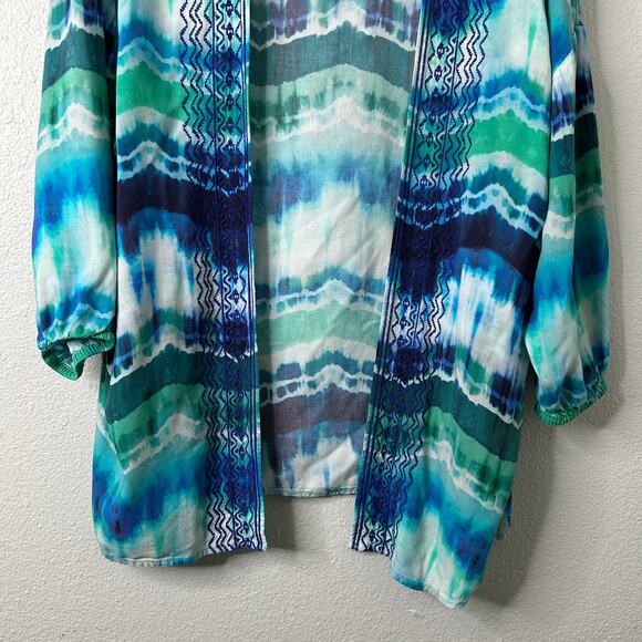 La Blanca Kimono Cover Up Size S/M Blue White Mermaid Embroidered Open Front - Picture 4 of 12